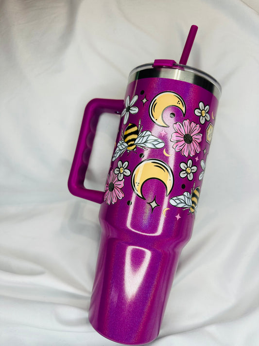 40oz Moon and Bees pink tumbler