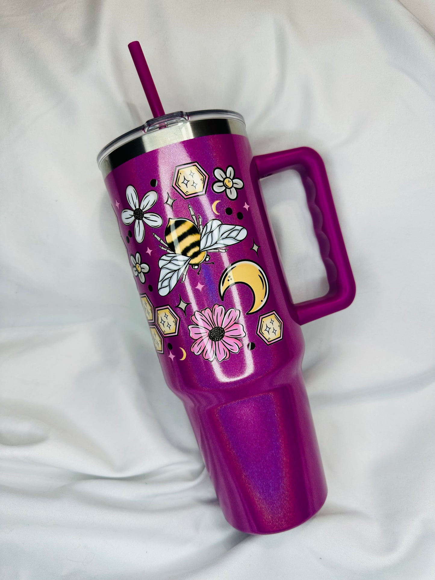 40oz Moon and Bees pink tumbler